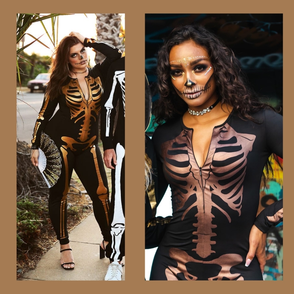 🎃 Tipsy Elves Gold Skeleton Bodysuit/Catsuit Size XL